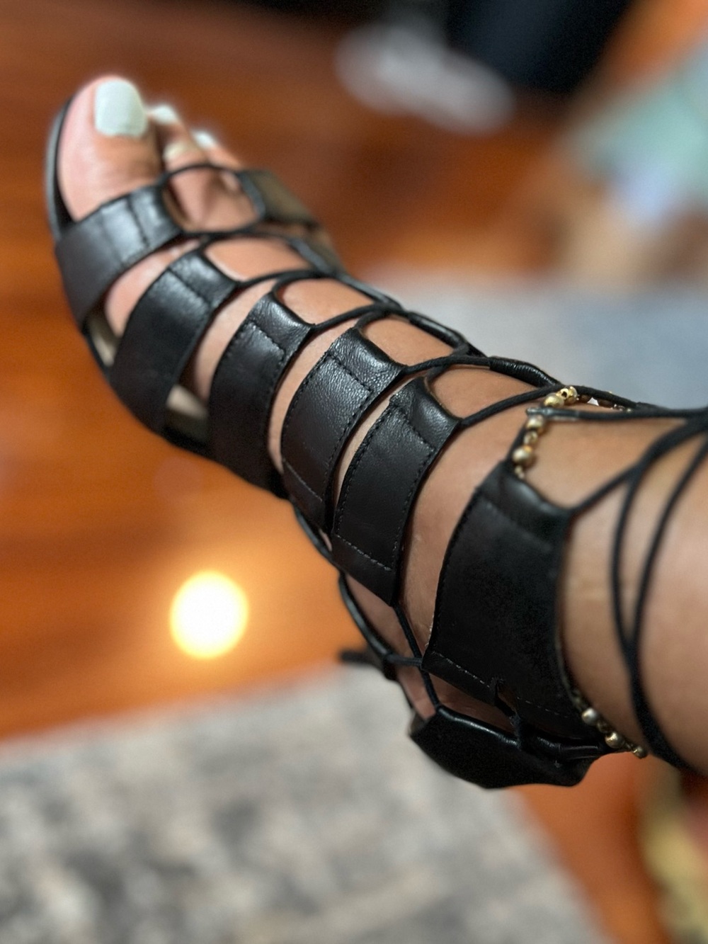 Loeffler Randall Black Lace-Up Cutout Heeled Sandals